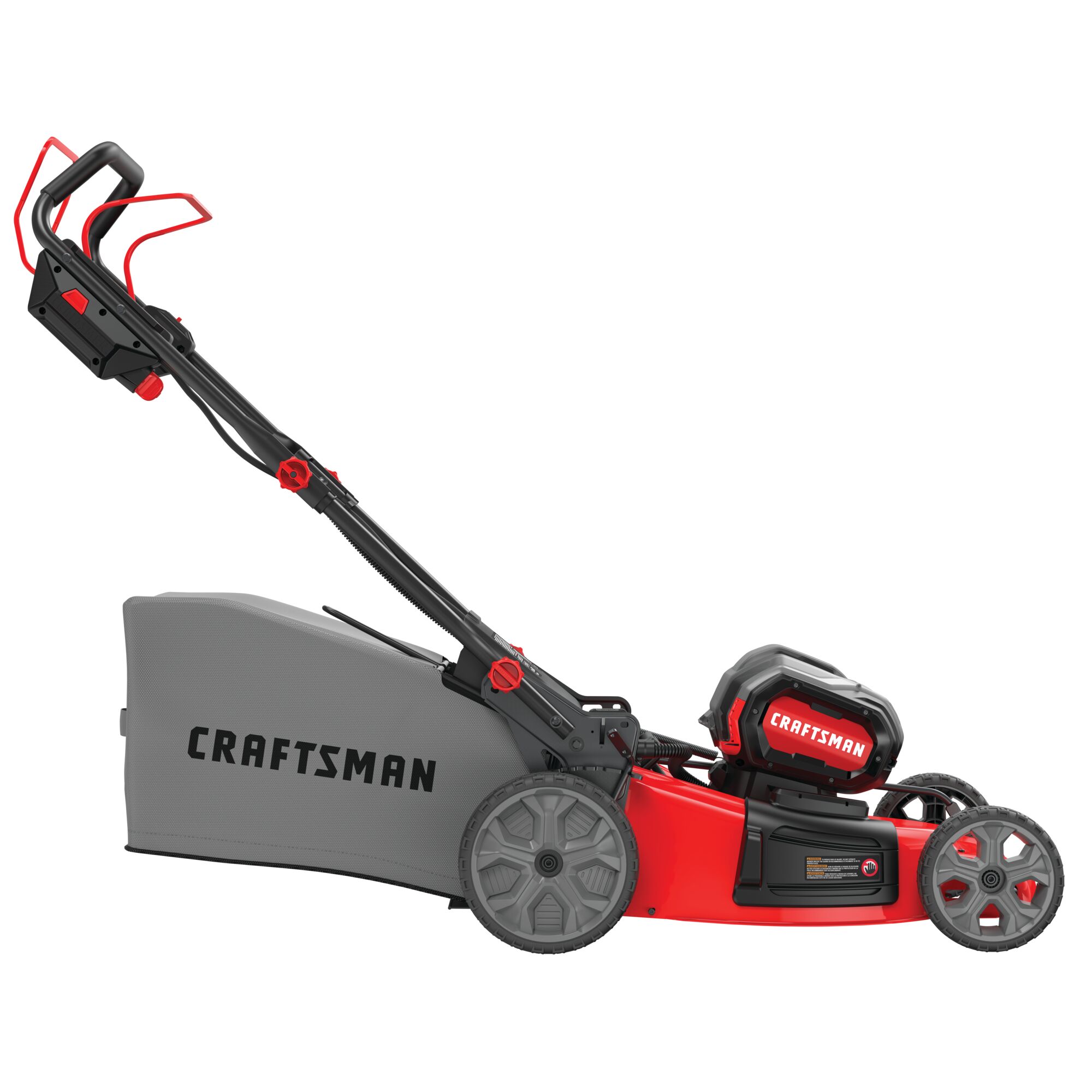 Left profile of volt 60 cordless 21 inch 3 in 1 self propelled lawn mower kit 7.5 Amp hour.