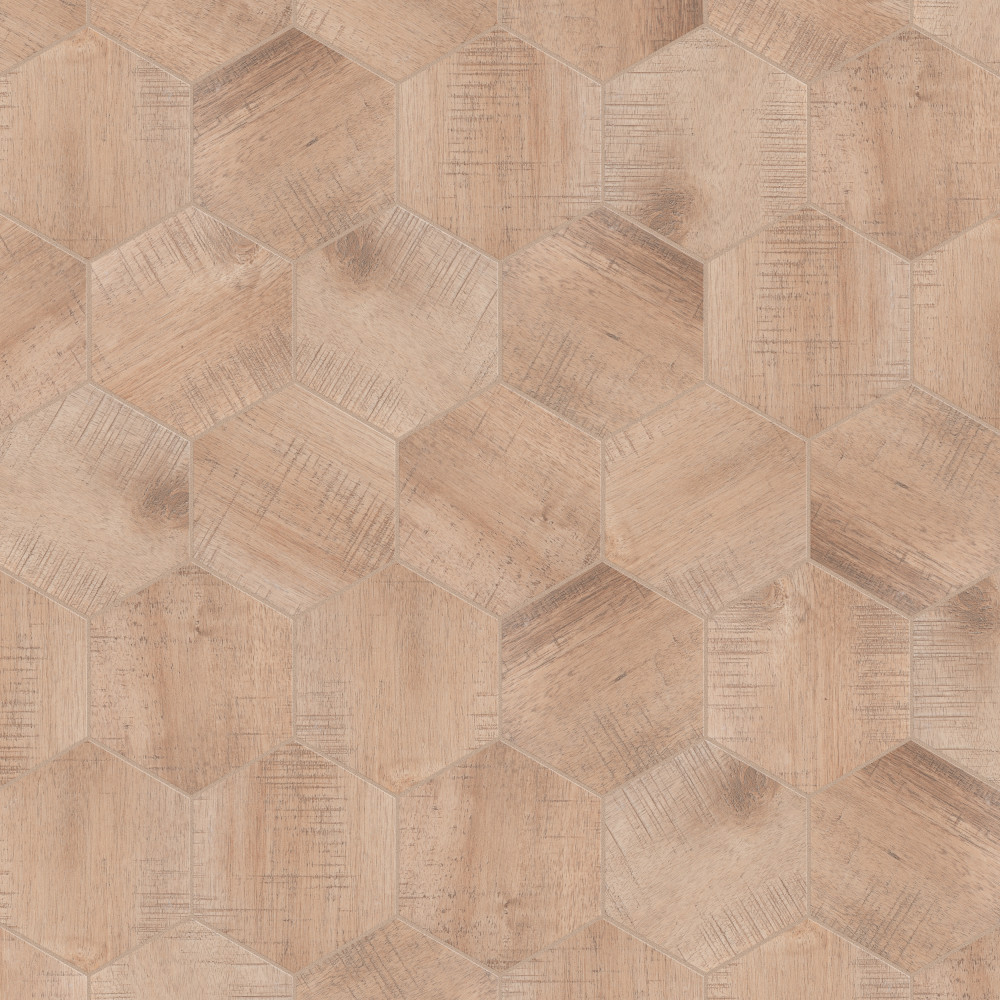 Sawnwood Hex Brown 8.63x9.88 Hexagon Porcelain Floor and Wall Digital Pattern