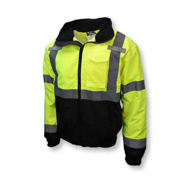 SJ110B Class 3 Two-in-One High Visibility Bomber Safety Jacket, Hi-Vis Green / Black, 2XL