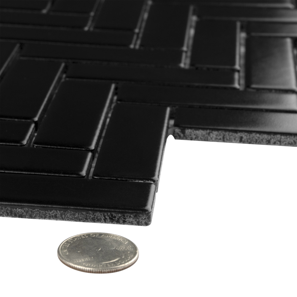 Metro Brick Herringbone Matte Black 10-5/8 in. x 12-1/2 in. Porcelain Mosaic Tile