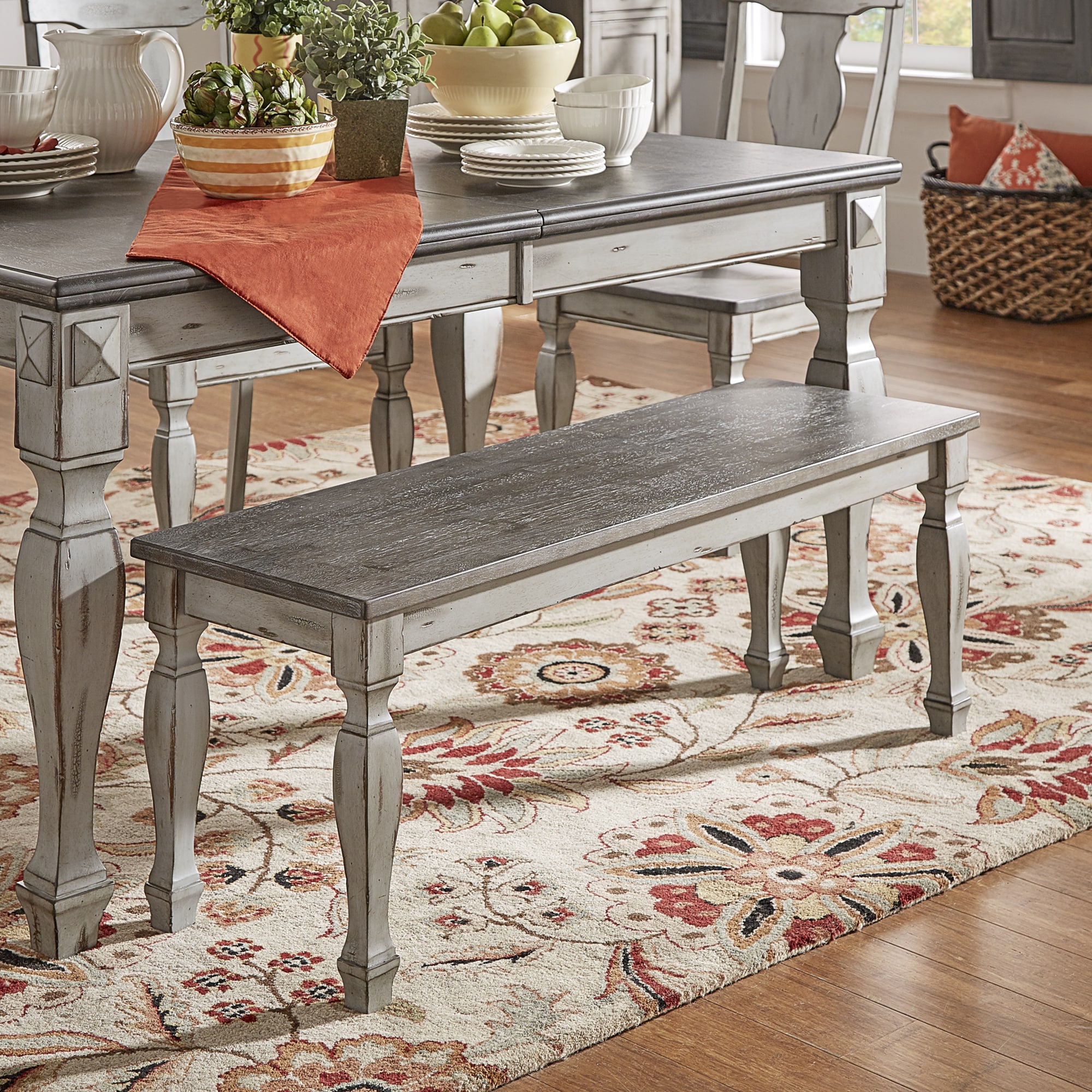 Grey Two-Tone Wood Dining Bench
