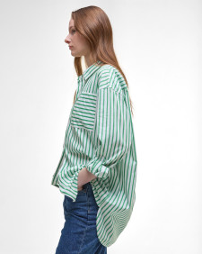 Nicola Striped Relaxed Long-Sleeved Shirt White/Kelly Green