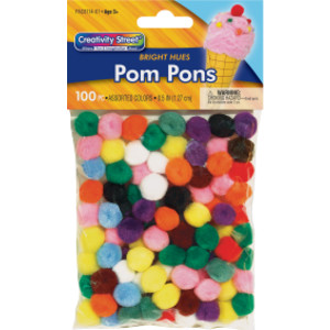 Pom Pons, Bright Hues Assortment, 0.5", 100 Pieces