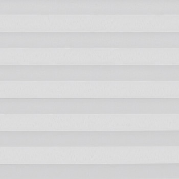 White horizontal pleated shades covering the window; fully lowered and closed, softly diffusing light; minimal interior view, neutral ambient lighting and no visible frame or outdoor scene.