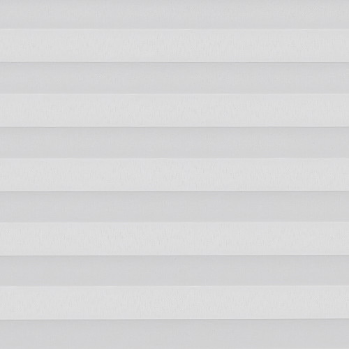 White horizontal pleated shades covering the window; fully lowered and closed, softly diffusing light; minimal interior view, neutral ambient lighting and no visible frame or outdoor scene.