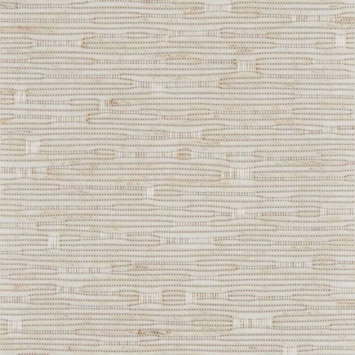 Woven grasscloth fabric with horizontal slubs and small rectangular knots, forming a textured, opaque surface; close-up textile sample in neutral beige under soft, even lighting.