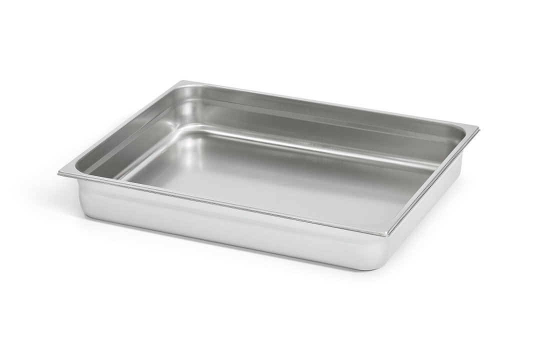 Double-wide 4-inch-deep stainless steel steam table pan