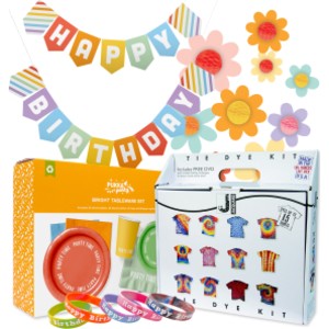 Tie-Dye Party Kit, Birthday Decorations, Tableware, Wristbands & Tie-Dye Activity Supplies