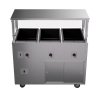46-inch 120-volt three-well 2-Series deluxe hot-food station with black solid base and cafeteria-style breath guard