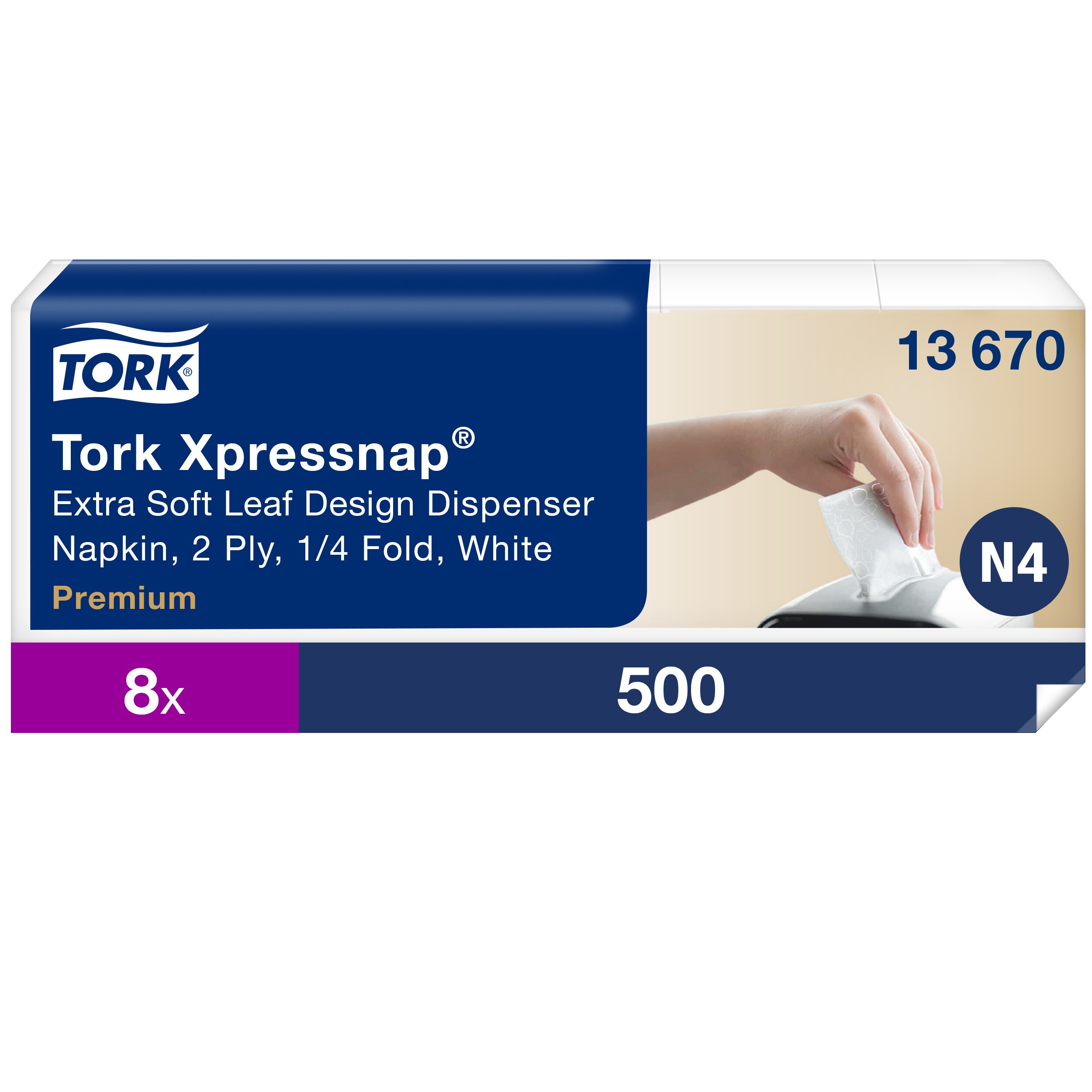 Dispenserservietter, 2 lag, Hvid, 21.3x33 cm, 4000 stk, Tork Xpressnap N4