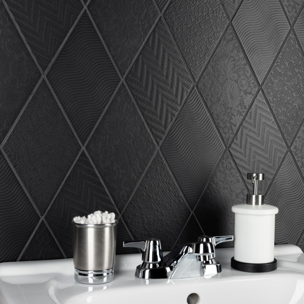 Rhombus Black 5-1/2 in. x 9-1/2 in. Porcelain Floor and Wall Tile ...