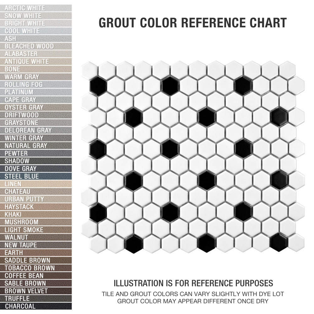 Metro 1″ Hex Matte White w/Black Dot 10-1/4 in. x 11-7/8 in. Porcelain Mosaic Tile