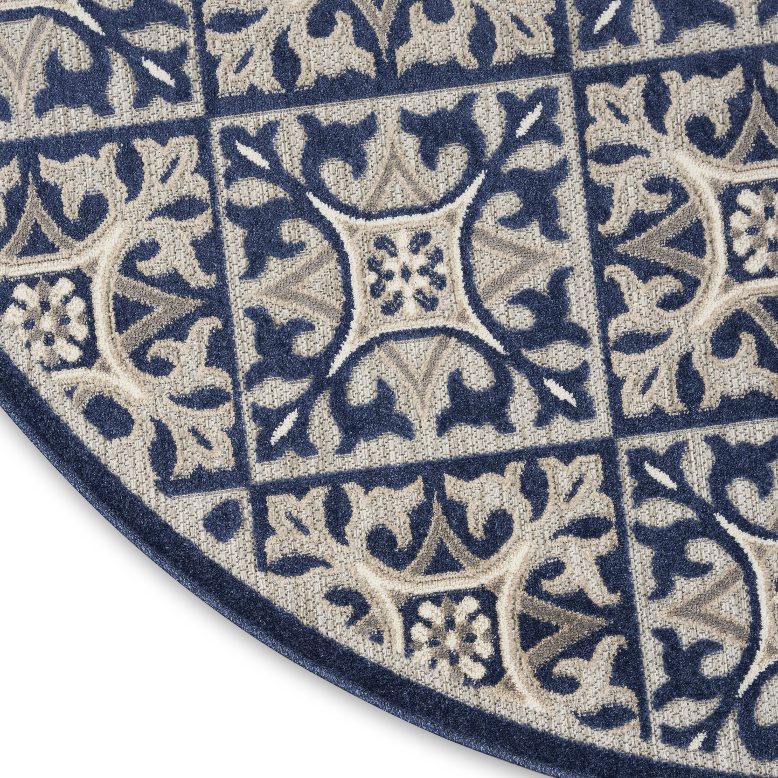 Nourison Aloha 7'10" x Round Blue Contemporary Rug