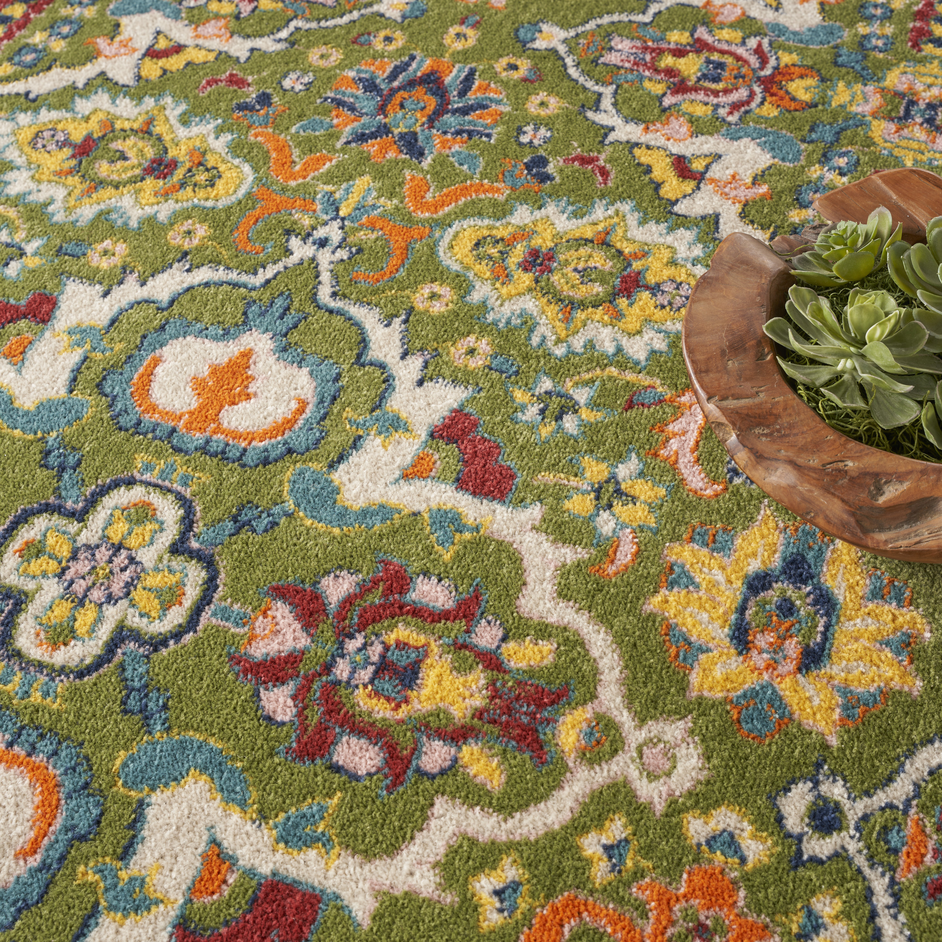 Nourison Allur 7’10” x Round Sage Ivory Bohemian Indoor Rug