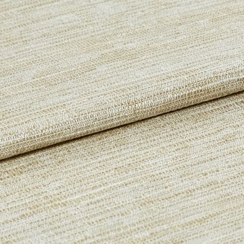 Beige woven fabric with looped, ribbed texture, folded across the frame; lying in a close-up studio view under soft, even lighting, emphasizing the textile's weave and subtle sheen.