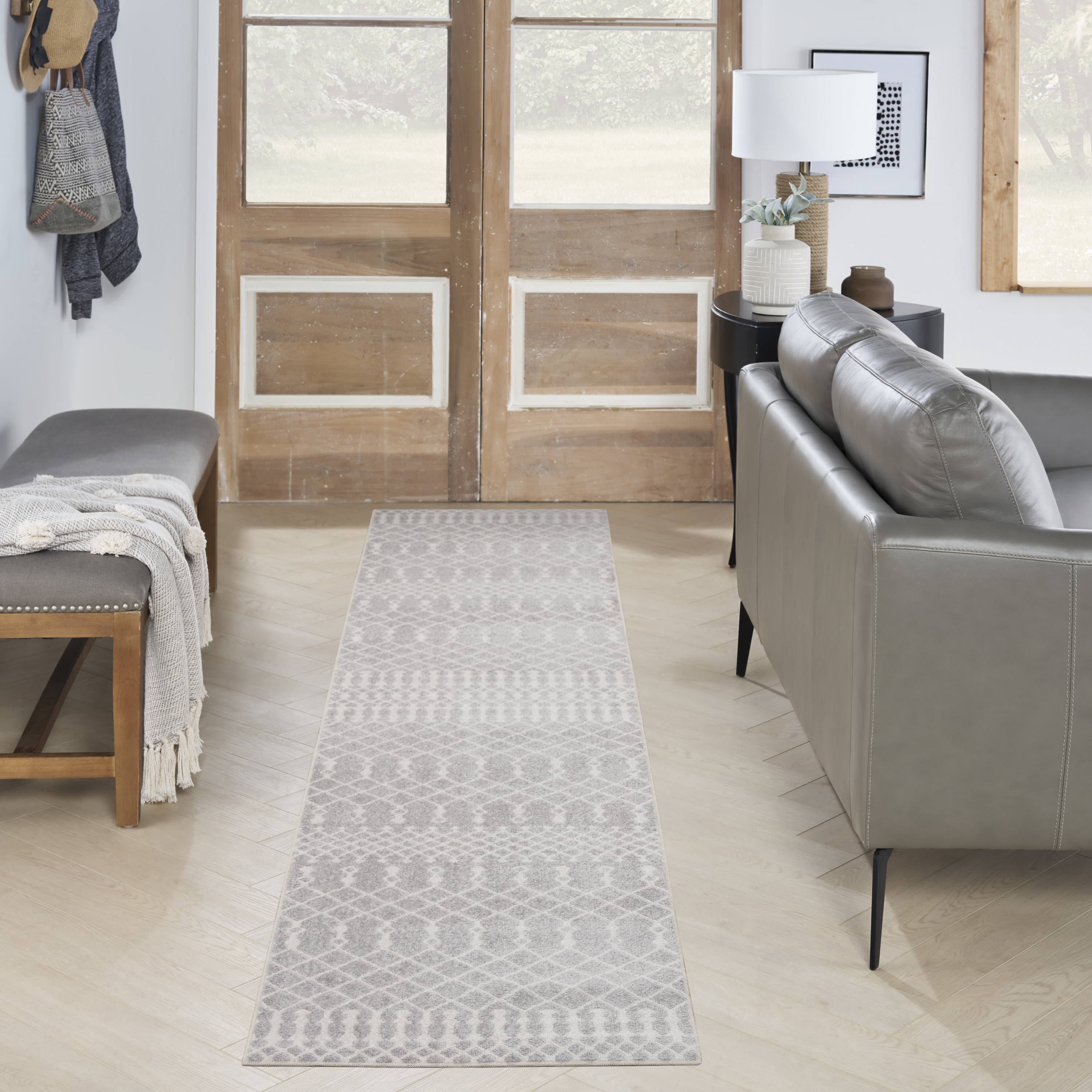 Nourison Astra Machine Washable 2' x 6' Grey Bohemian Indoor Rug