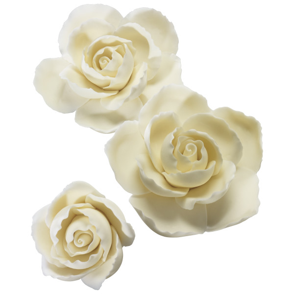 Ruffled Edge Rose Assortment - Red 3 Free Gum Paste Flowers