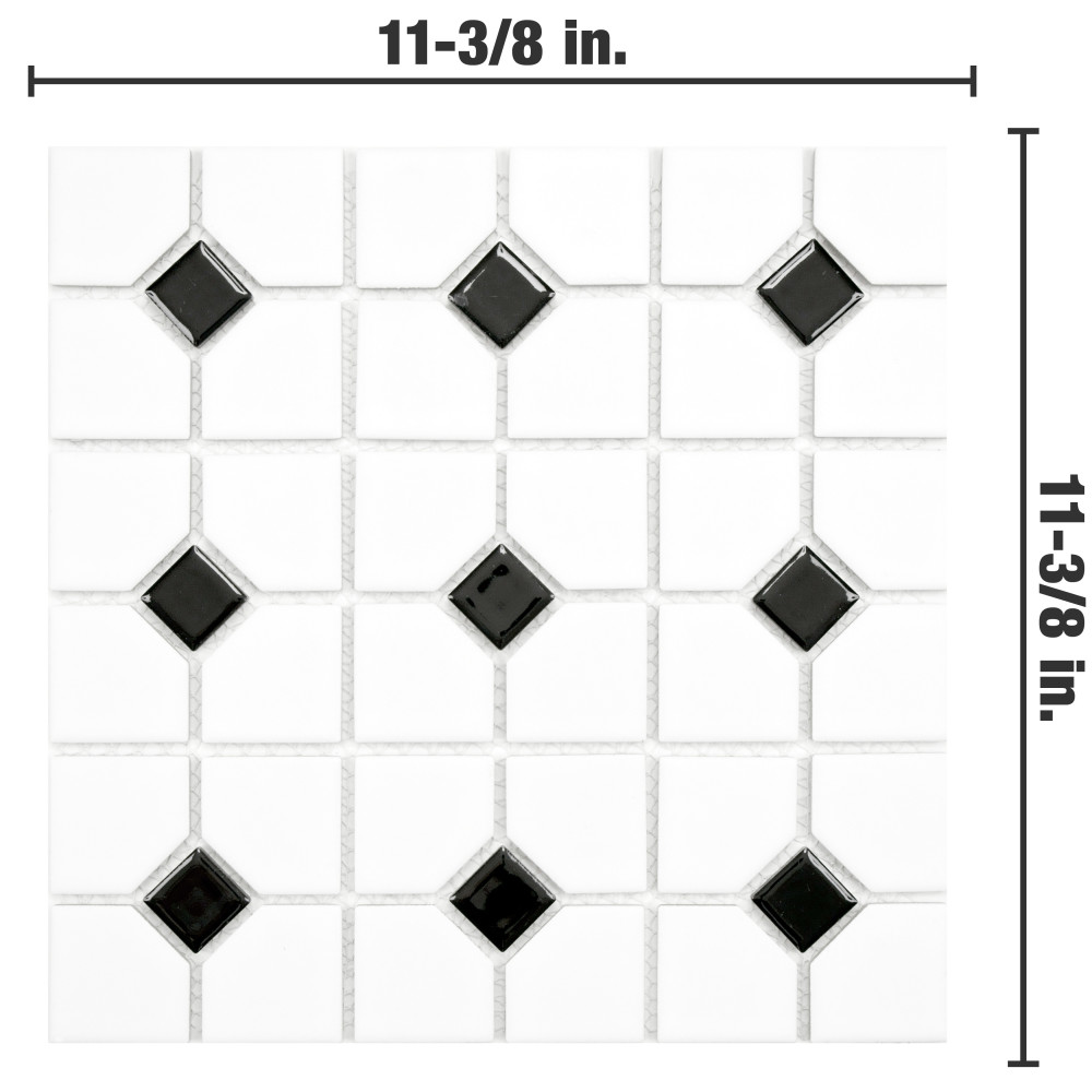 Sample – Oxford Matte White w/Black Dot Porcelain Mosaic Tile