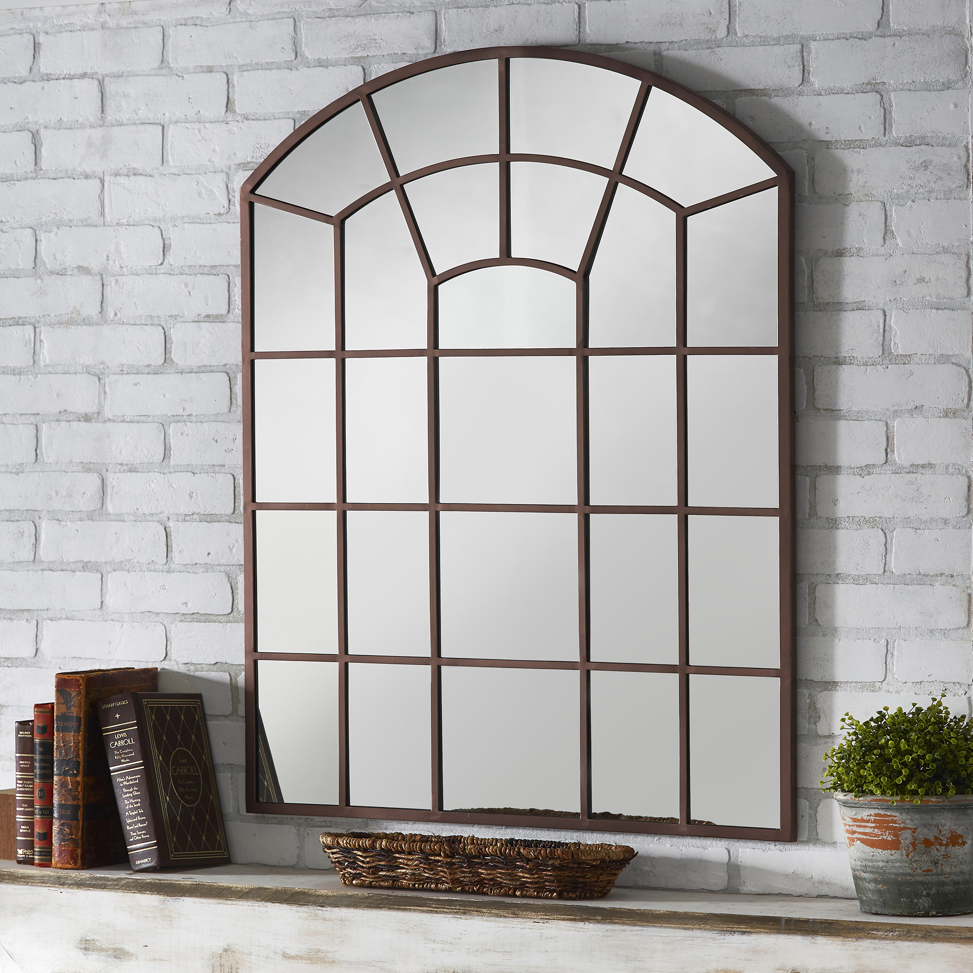 Metal Arched Windowpane Wall Mirror