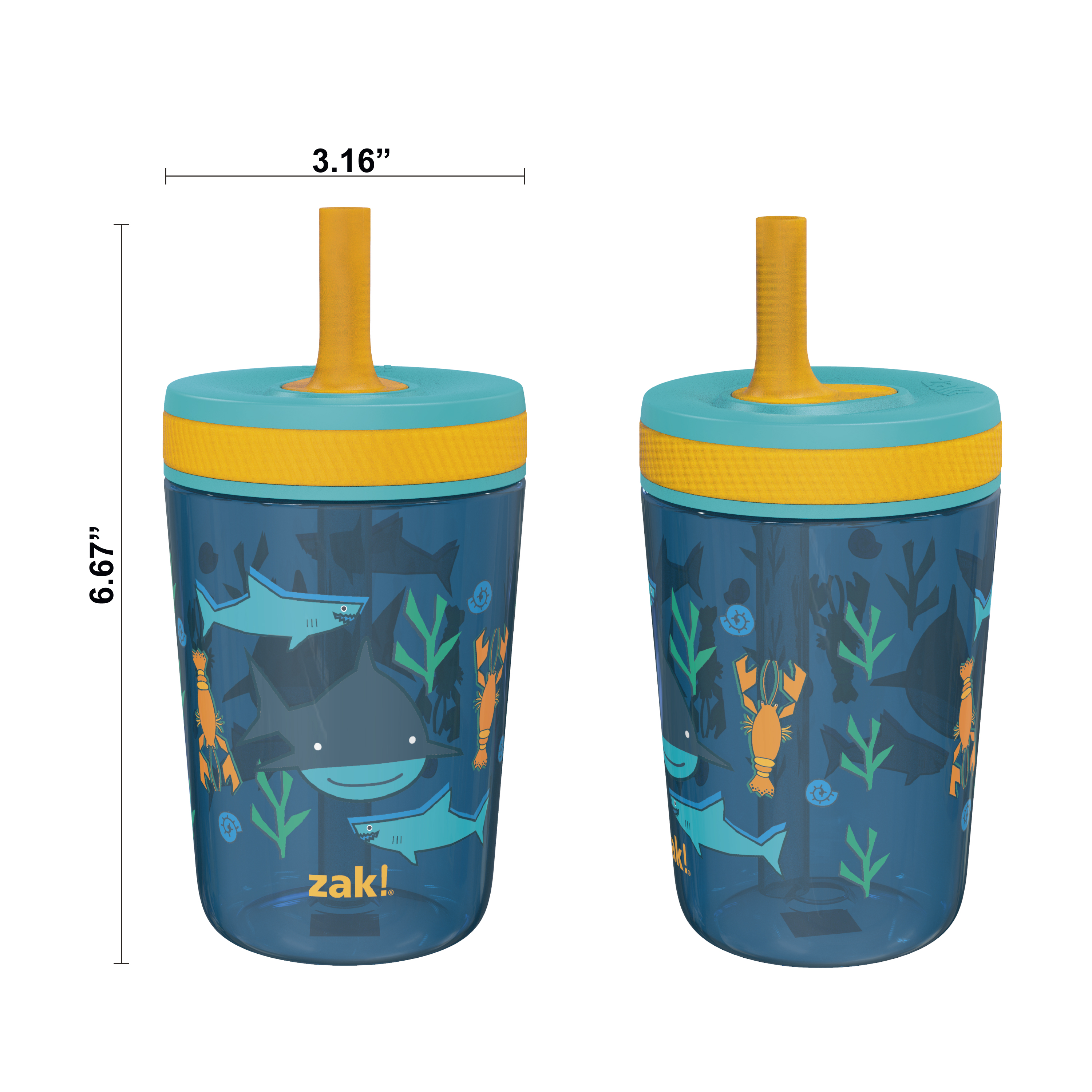 Zak Hydration 15  ounce Plastic Tumbler with Lid and Straw, Sea Creatures, 2-piece set slideshow image 5
