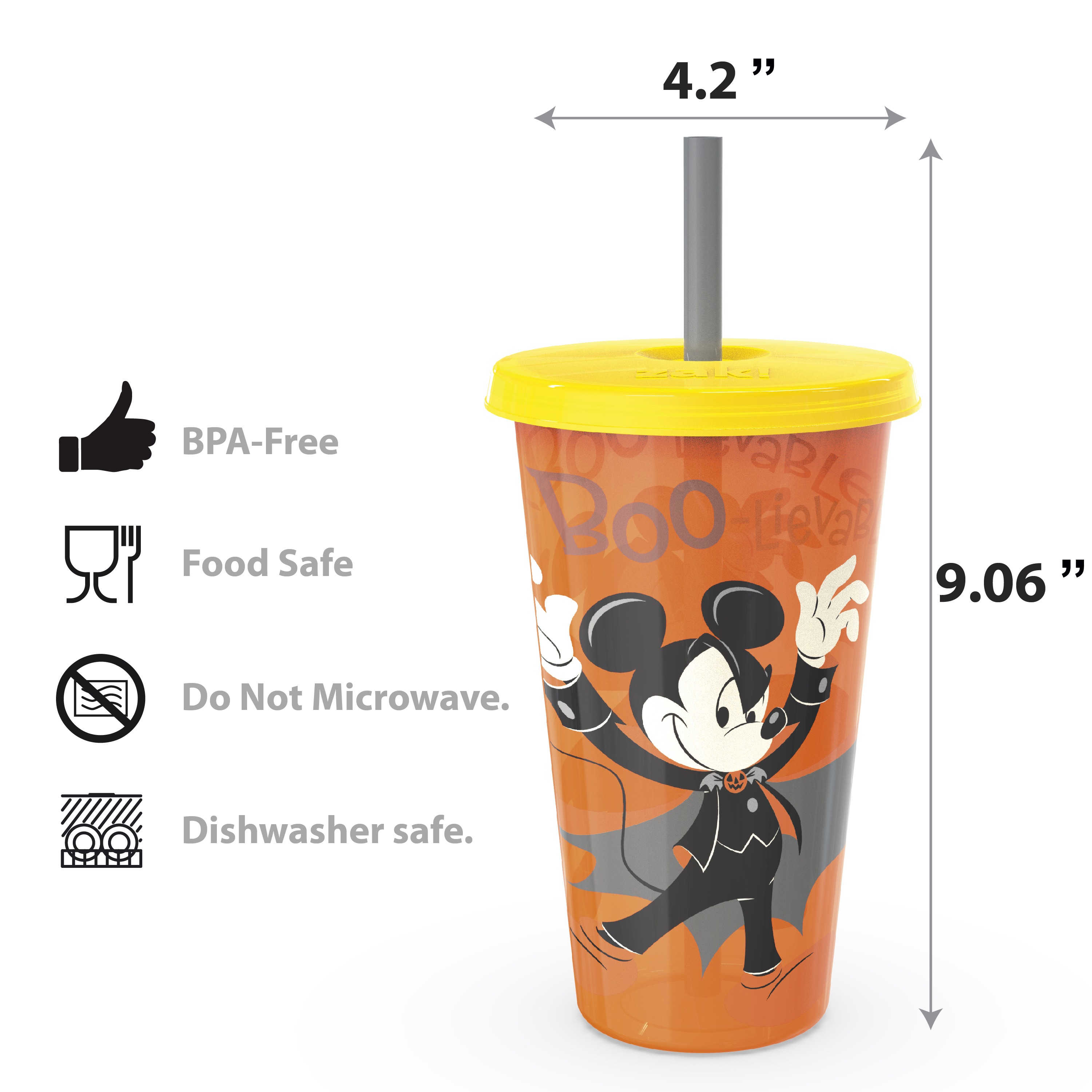 Disney 25 ounce Reusable Plastic Kids Tumbler, Mickey Mouse, 4-piece set slideshow image 8