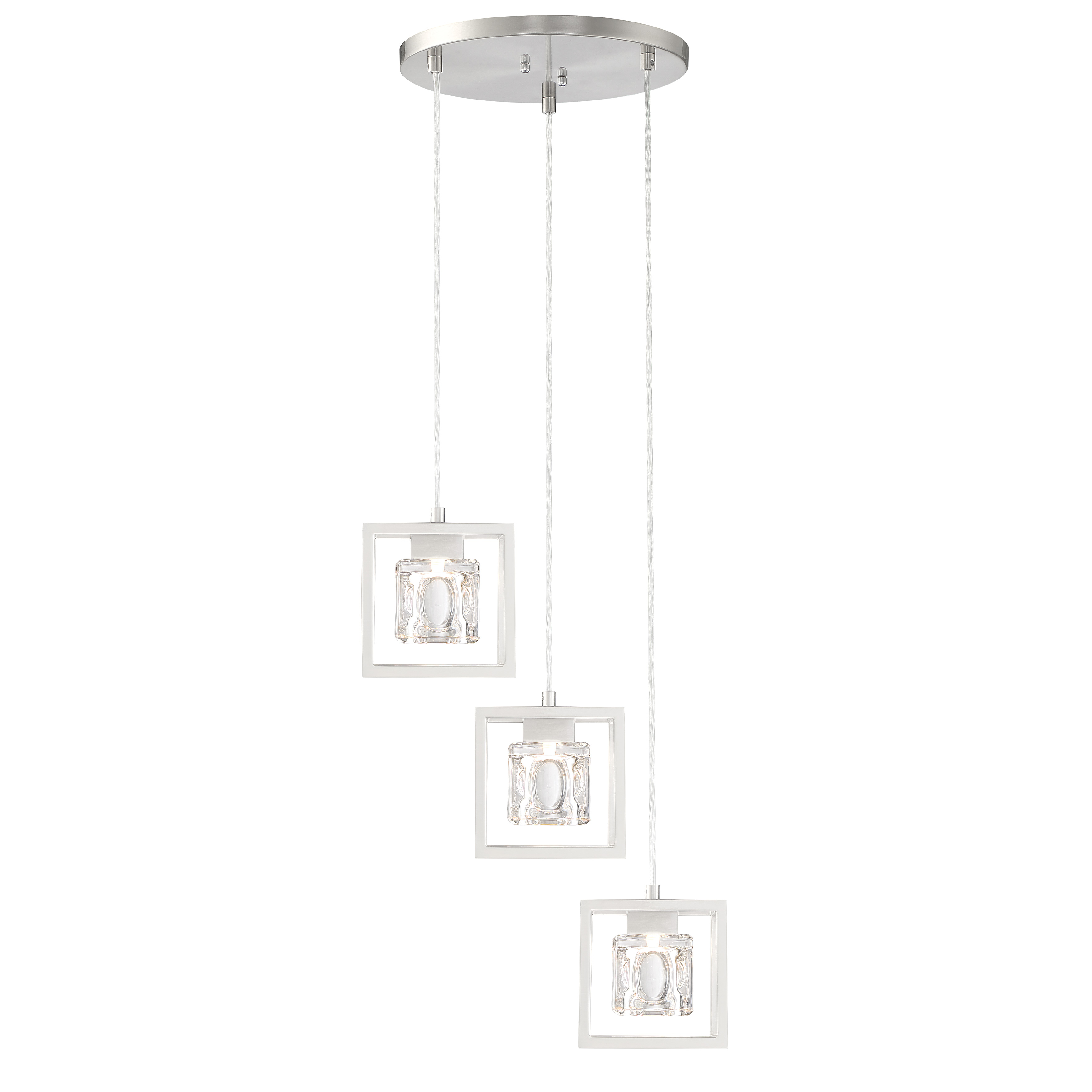 The San Marin LED Pan Pendant combines contemporary styling with practical LED technology. Its brushed nickel finish and glass shade deliver clean, modern aesthetics while the integrated LED provides bright, energy-efficient light. - alternate view