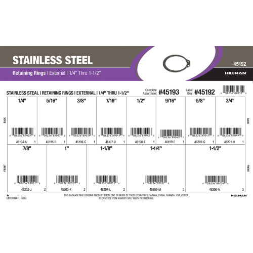 Stainless Steel External Retaining Rings Assortment (1/4