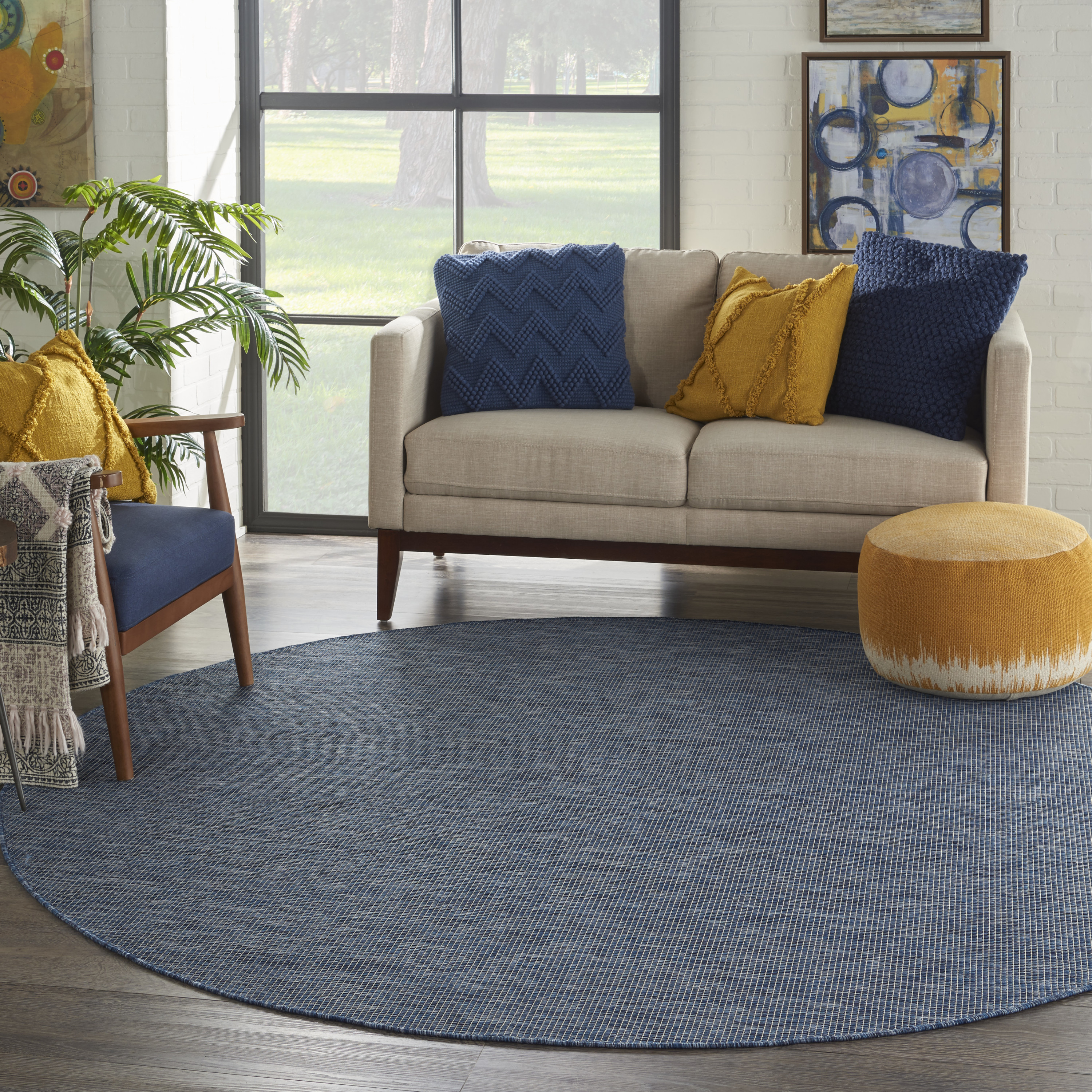 Nourison Positano 8' x Round Navy Blue Modern Rug
