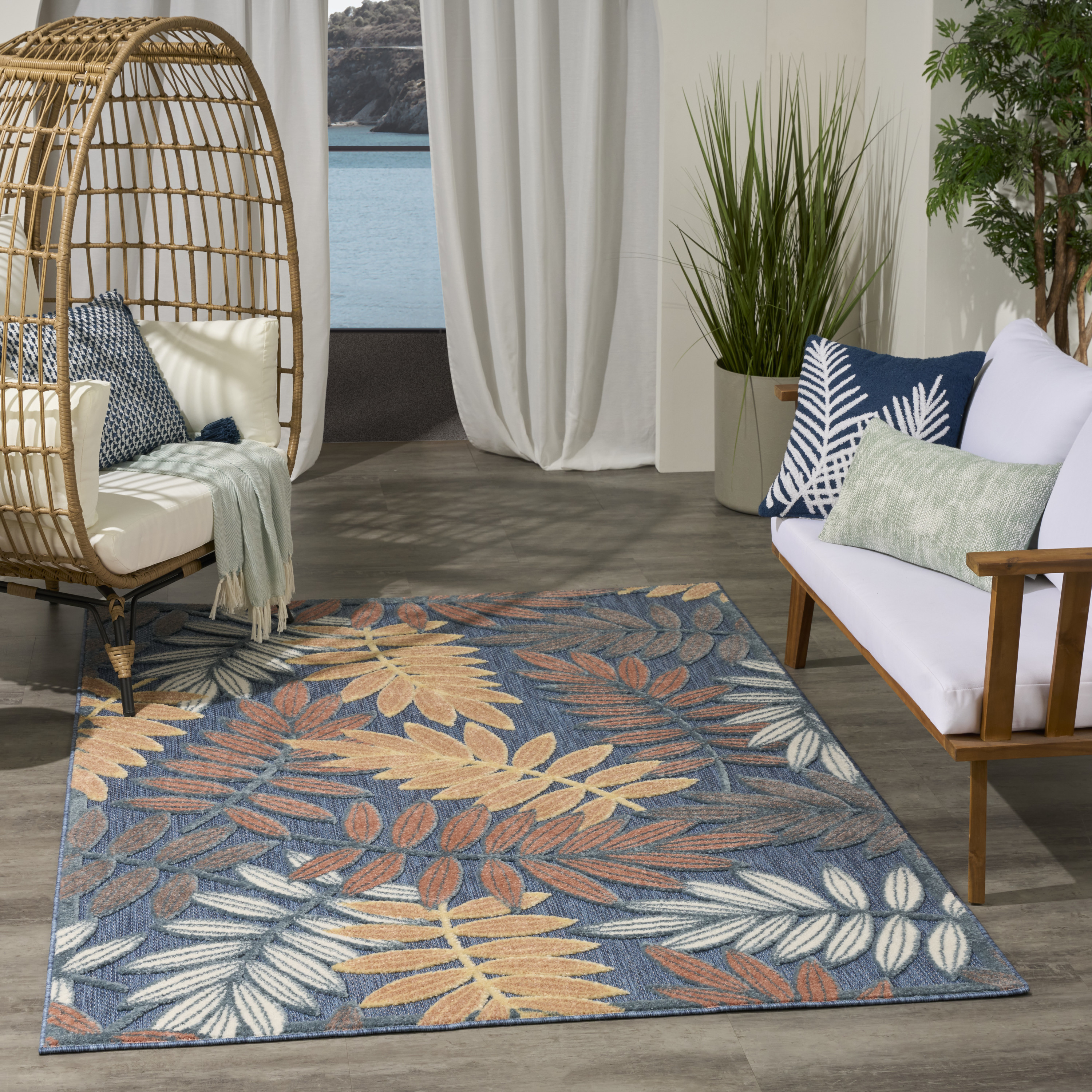 Nourison Aloha 3'6" x 5'6" Blue Rose Modern Rug