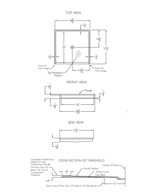 Technical Drawing — Cd Shower Base Tech Draw Xsb 3838bf 875