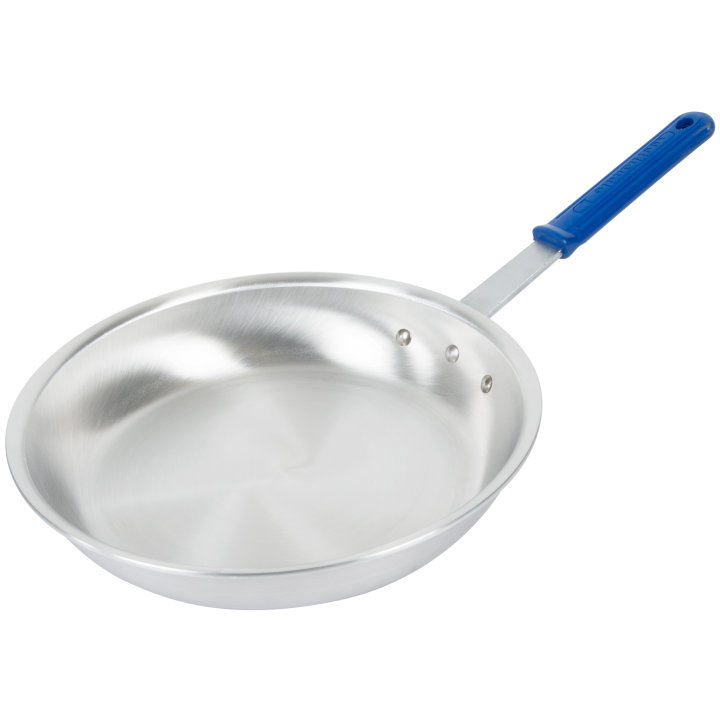 12-inch Wear-Ever® aluminum fry pan with natural finish and Cool Handle® rubber grip sleeve