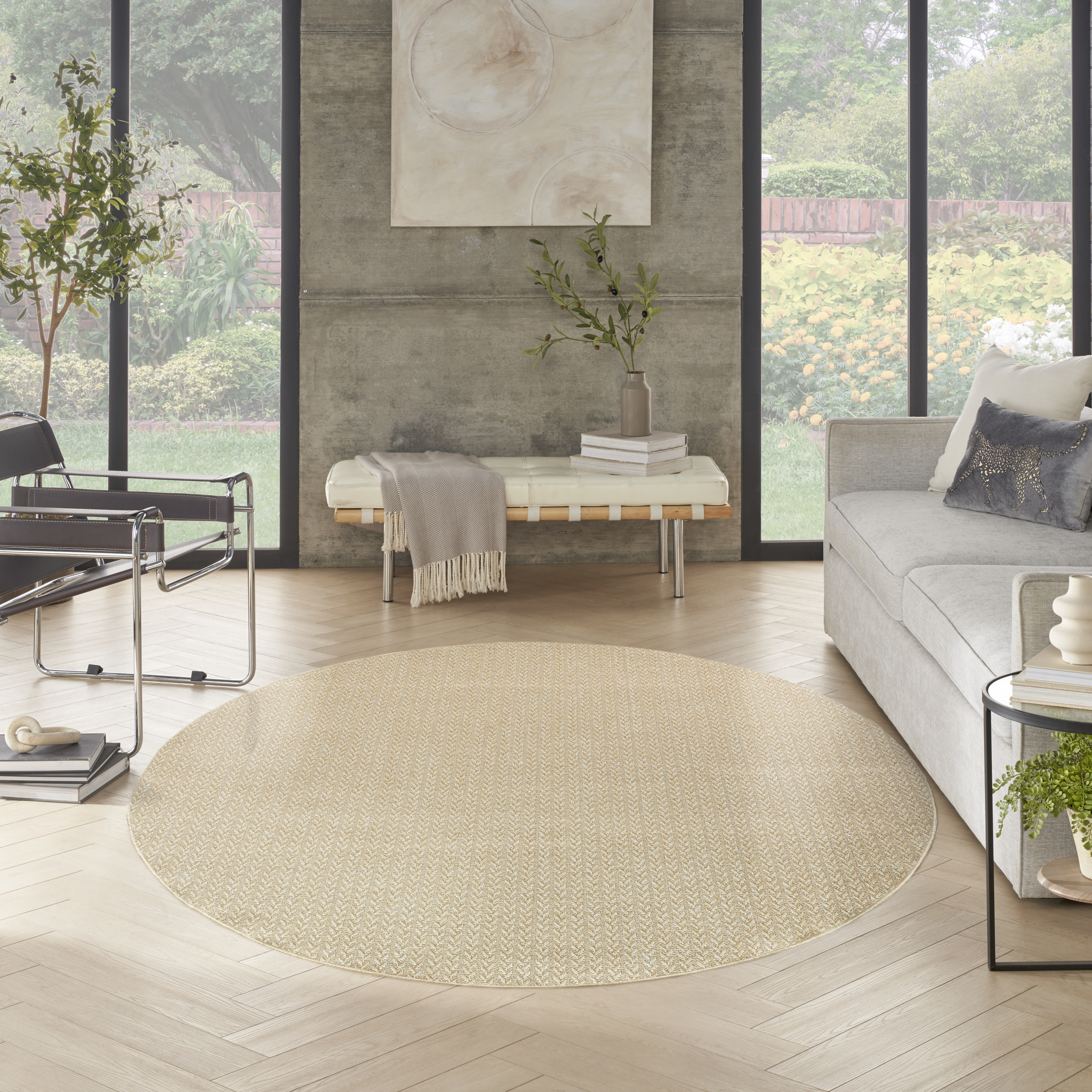 Nourison Tulum 8' x Round Cream Outdoor Rug