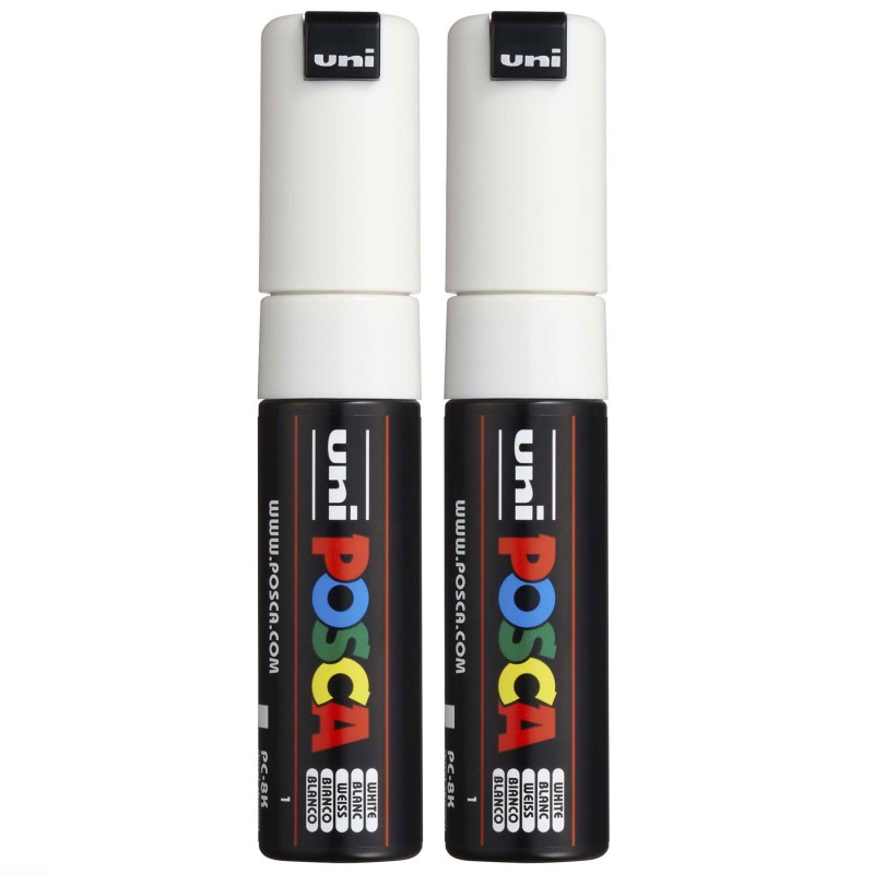 PC-8K Paint Markers, Broad Chisel Tip (8 mm), White, Pack of 2