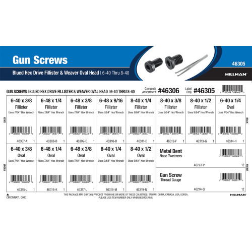 Blued Hex Fillister & Weaver Oval-head Gun Screws (#6-40 thru #8-40)