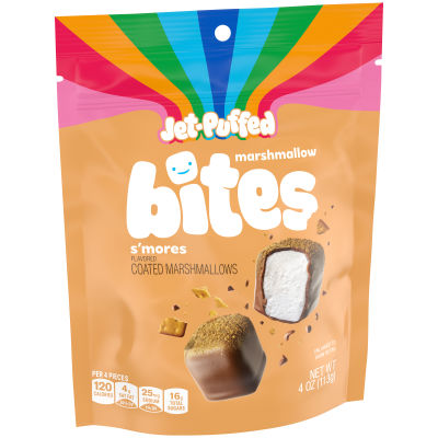 Jet-Puffed Marshmallow Bites S'mores Flavored Coated Marshmallows, 4 oz Resealable Bag