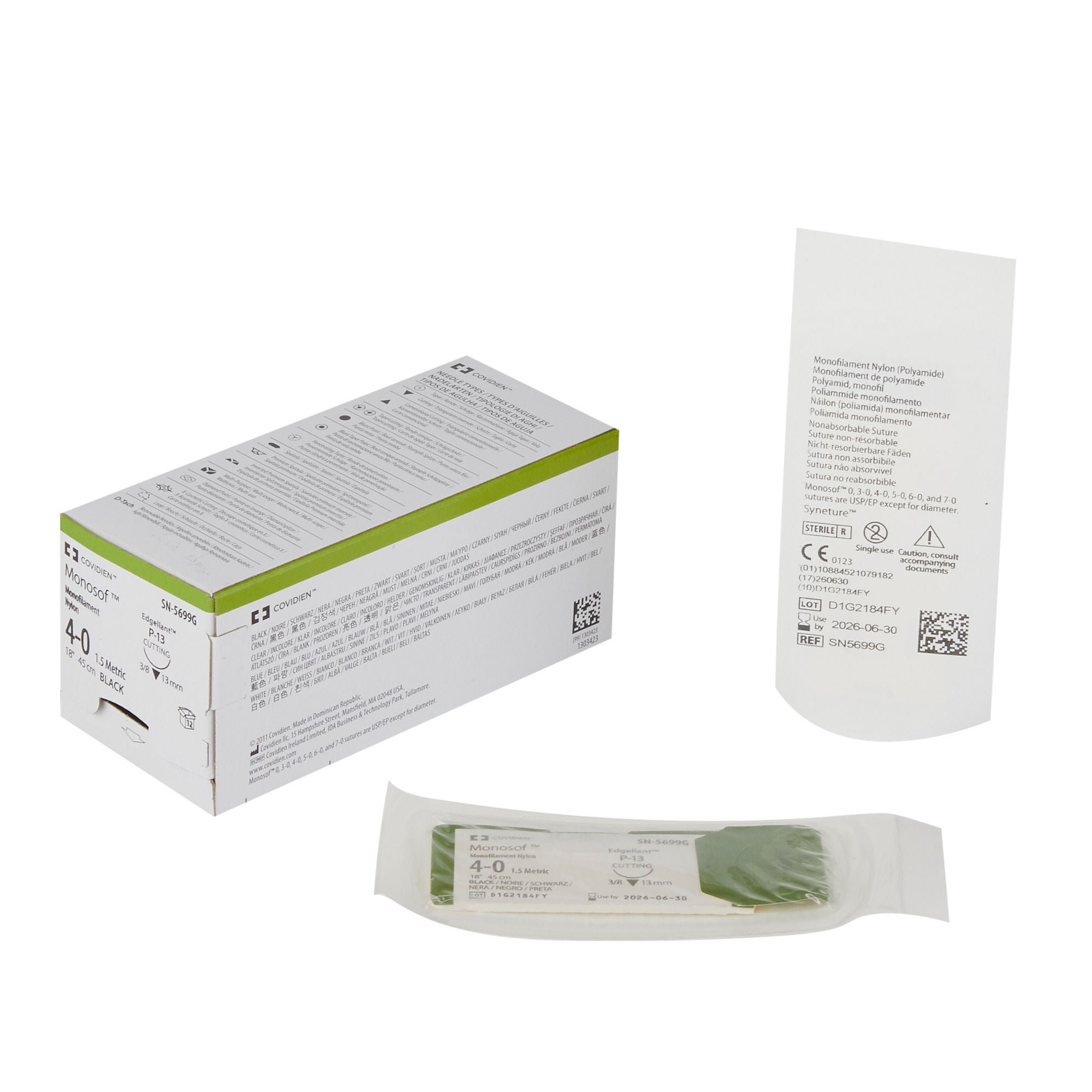Monosof™ Dermalon™ Suture with Needle, Black, Size 4-0