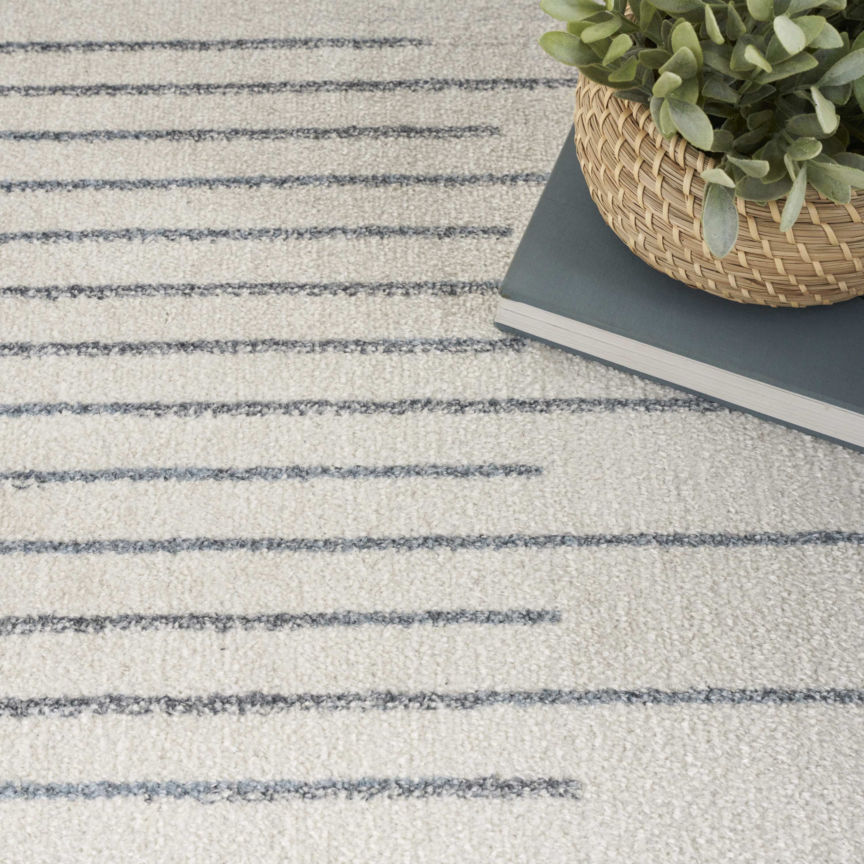 Nourison Astra Machine Washable 4' x 6' Ivory Blue Mid-Century Modern Indoor Rug