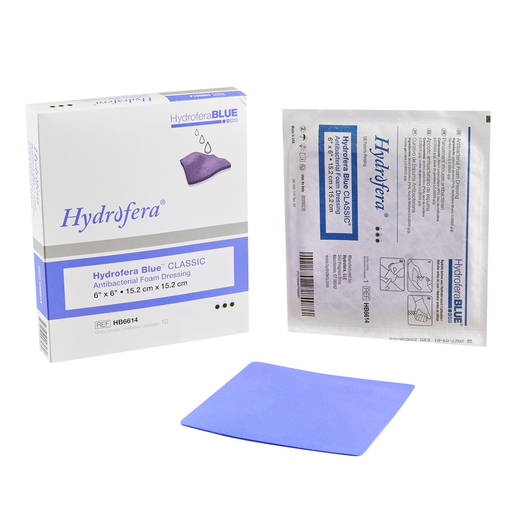 Hydrofera Blue™ Classic Antibacterial Foam Dressing, 15.2 x 15.2 Centimeter