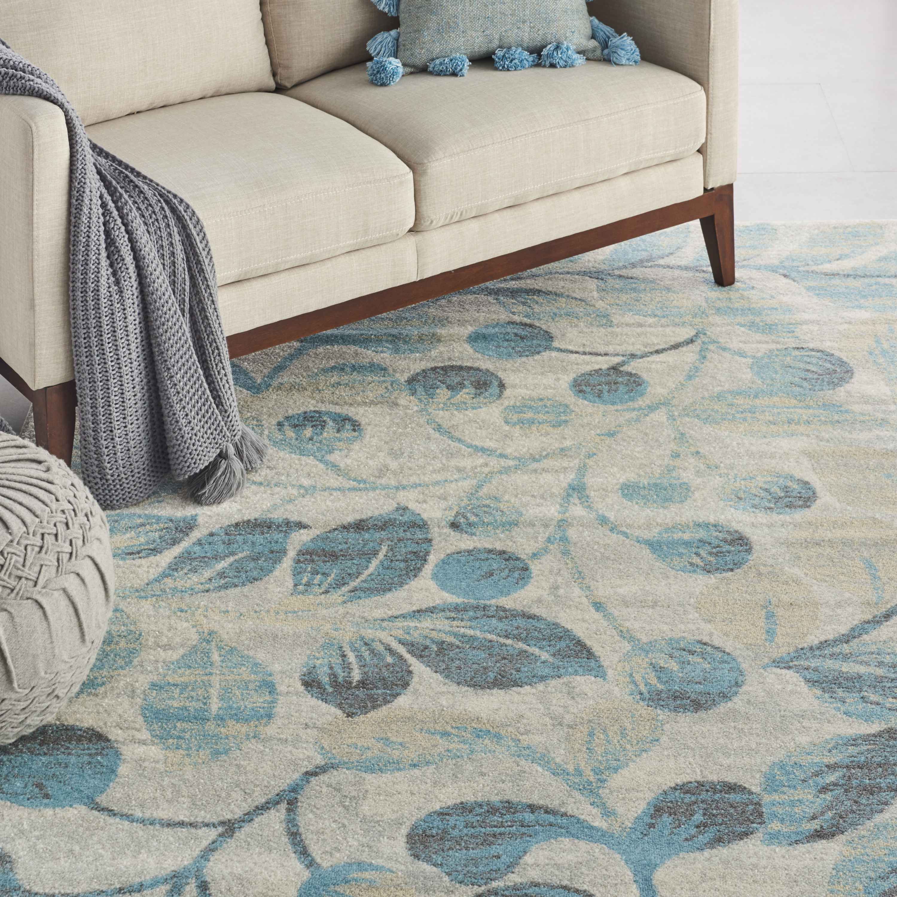 Nourison Tranquil 8'10" x 11'10" Ivory/Turquoise Farmhouse Indoor Rug
