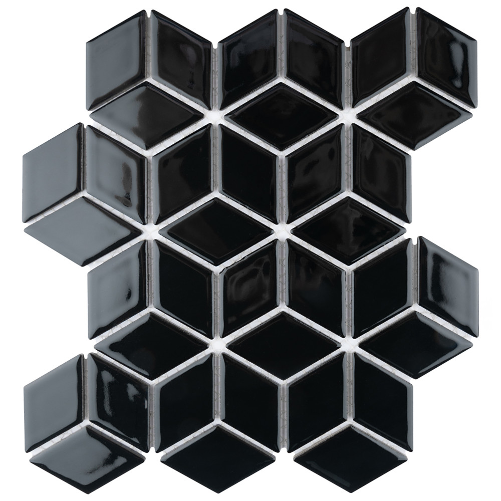 Hudson Rhombus Glossy Black 10 14 In X 11 34 In Porcelain Mosaic Tile Merola Tile 6526