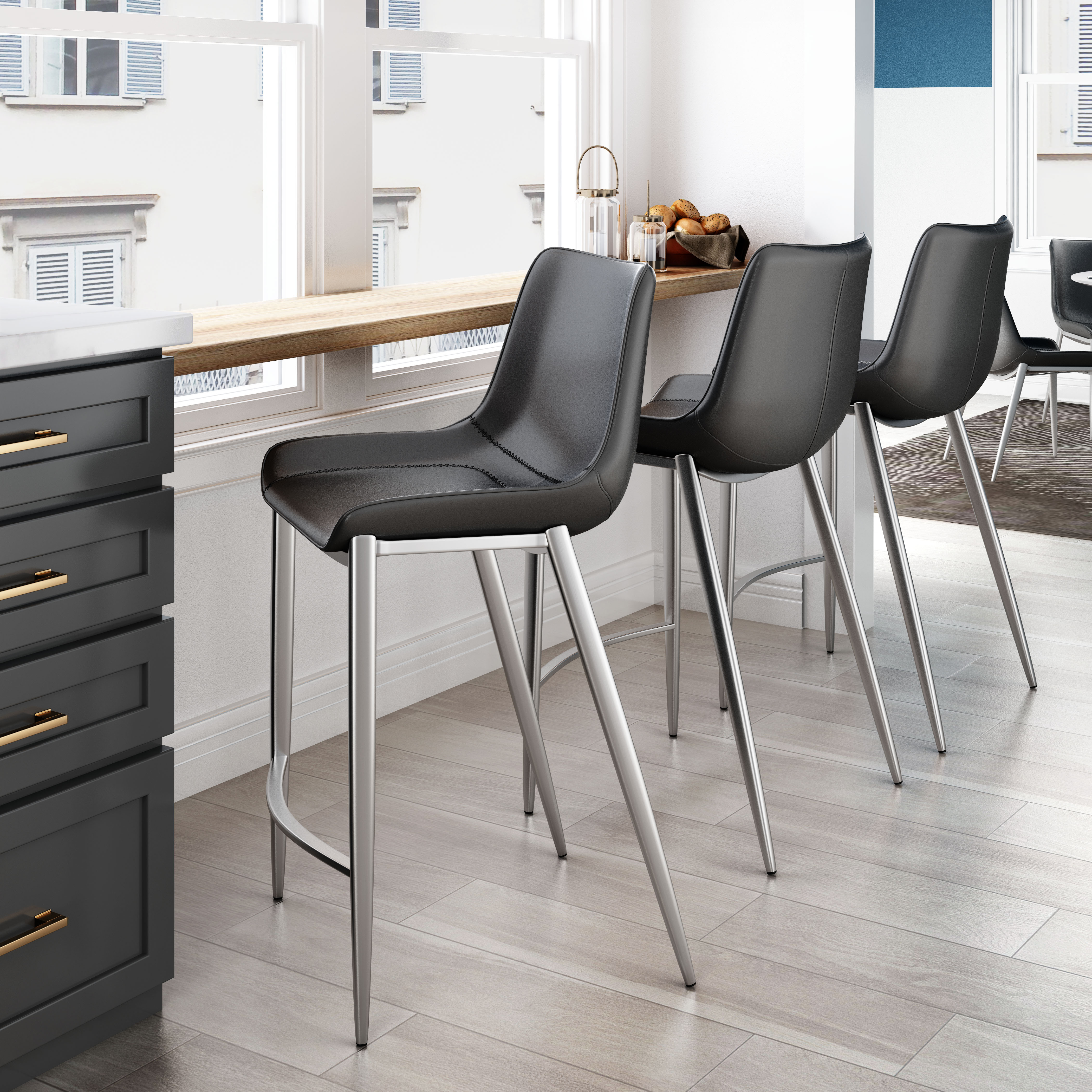 Magnus Counter Stool (Set of 2) Black & Silver product image