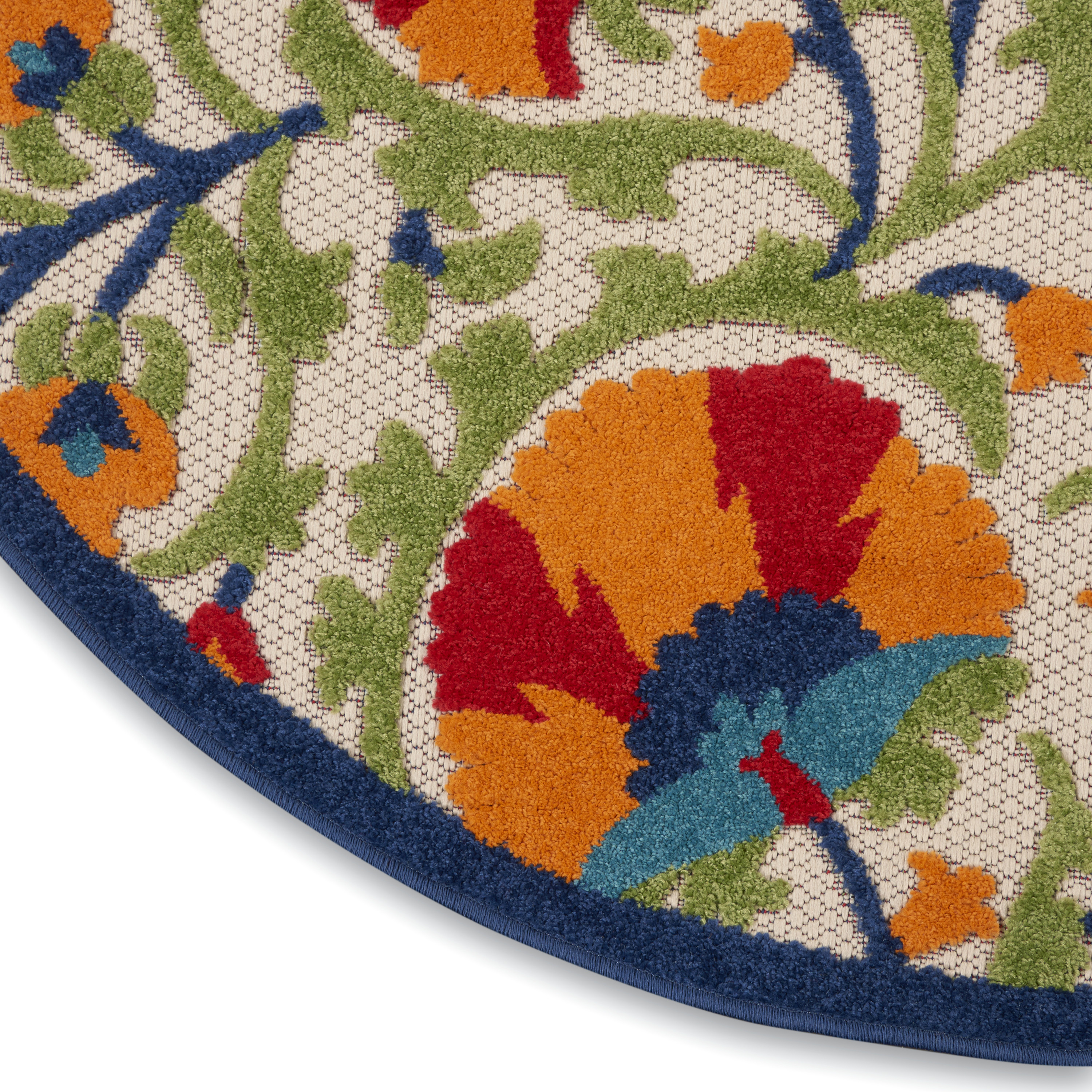 Nourison Aloha 5'3" x Round Red Multicolor Transitional Rug