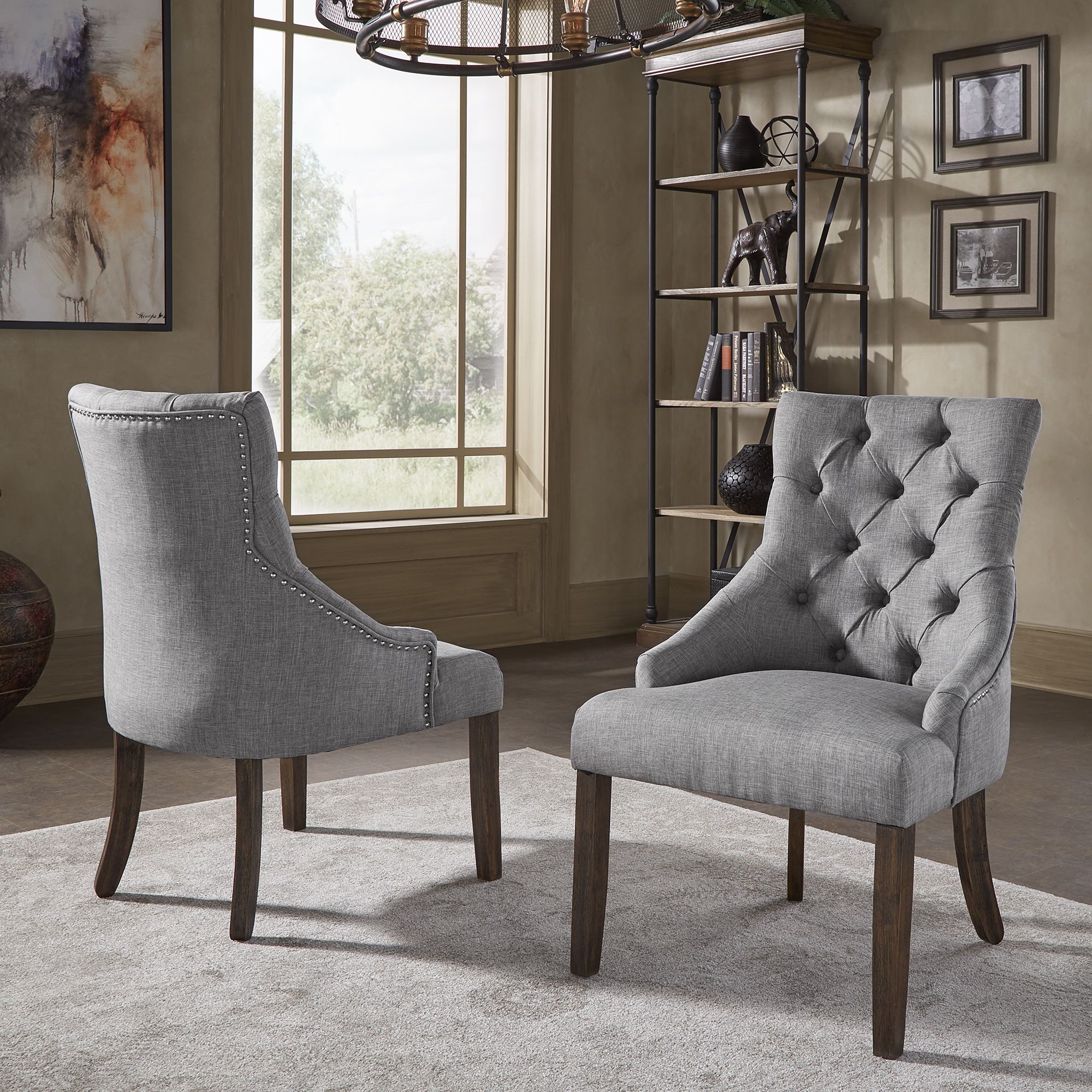 Linen Curved Back Tufted Dining Chairs (Set of 2)