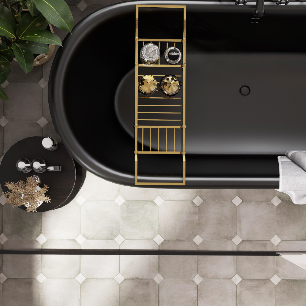Laverton Octagon Grafito with Taco Gris 7-7/8 in. x 7-7/8 in. Porcelain Floor and Wall Tile