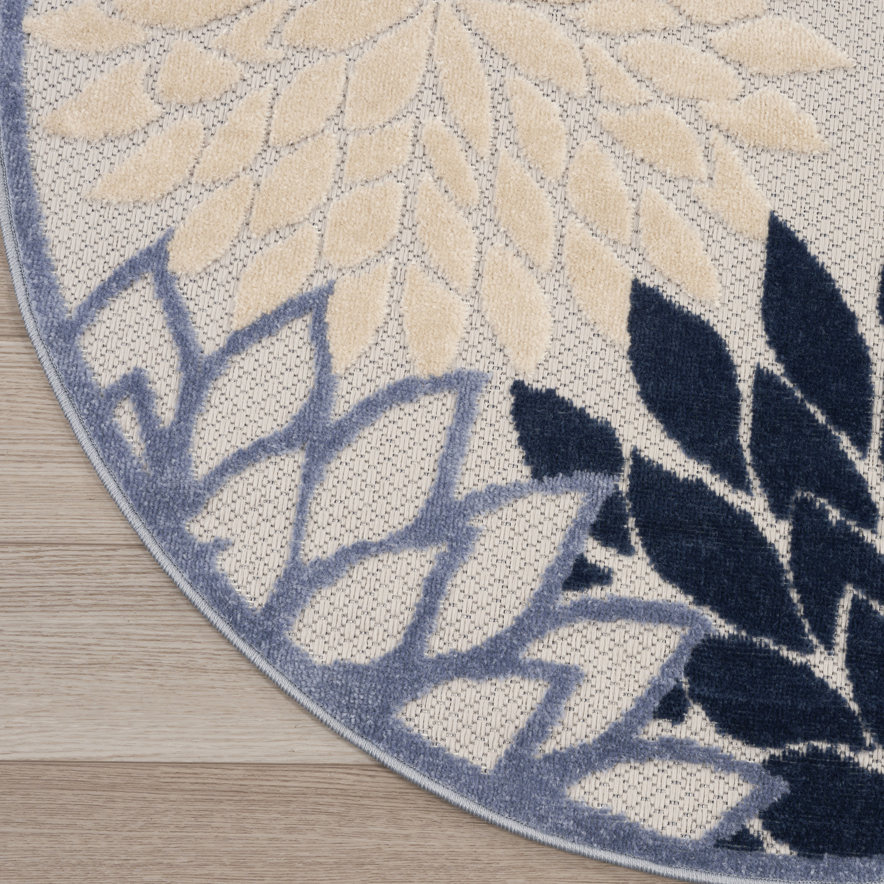 Nourison Aloha 7'10" x Round Blue Multicolor Tropical Rug