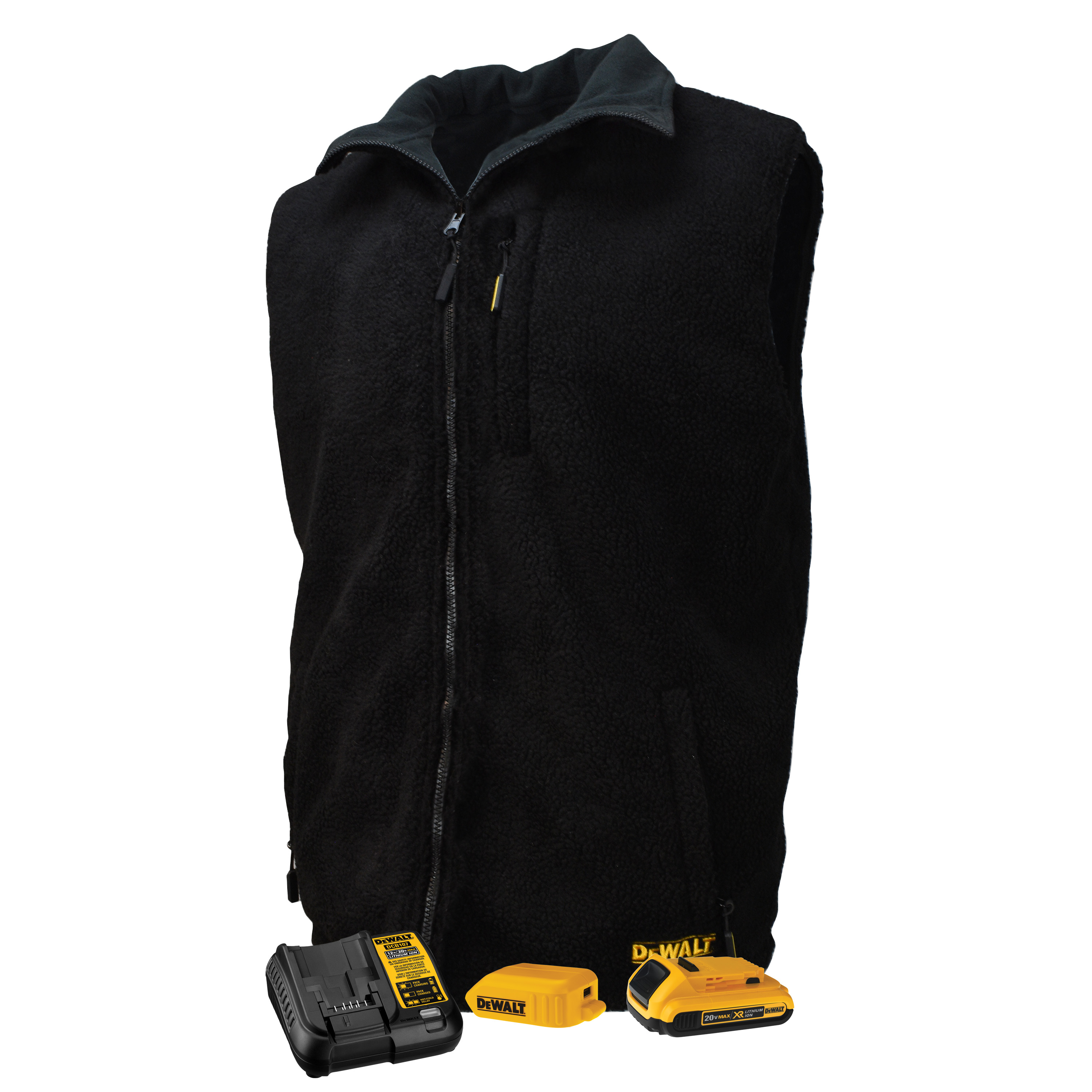 DEWALT Men's Heated Reversible Fleece Vest Kitted Black