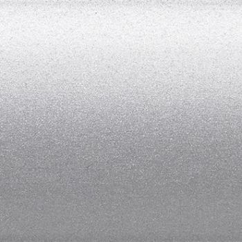 Silver metallic textured surface occupying the frame, scattering diffuse light with a subtle horizontal gradient; a flat, finely granulated panel in a neutral, evenly lit background.