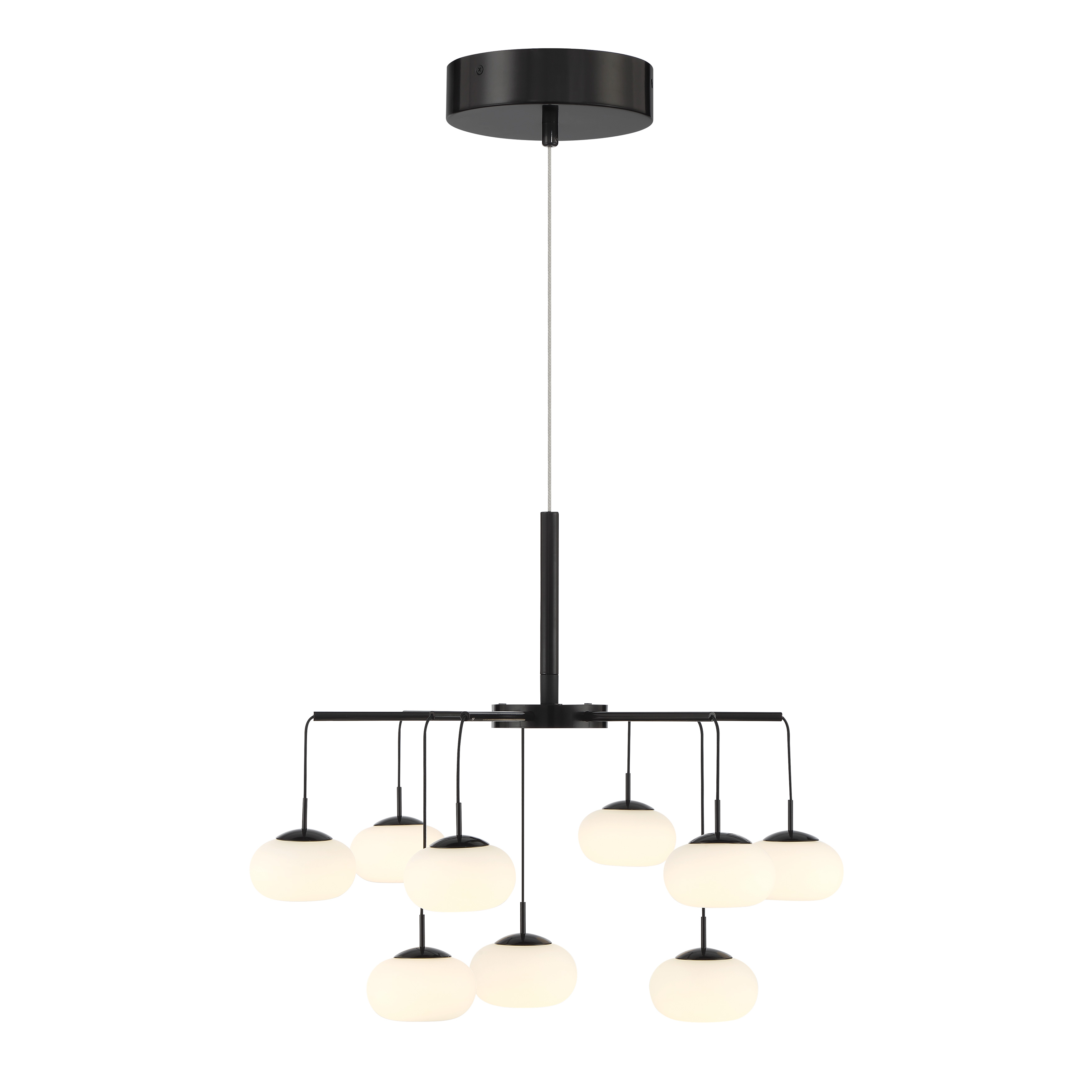 The George's Web LED Chandelier combines contemporary design with artisanal craftsmanship. Its bronze with gold dust finish and etched white glass create warm, inviting illumination perfect for dining and living spaces. - alternate view