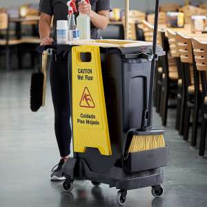 Rubbermaid Commercial, Slim Jim, Single-Stream Cleaning Cart Kit, 23 gal, Resin, Black, Rectangle, Receptacle