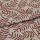 Woven beige upholstery fabric patterned with rust-red fern branches, folded and overlapped across the frame, close-up studio-lit view highlighting the woven texture and printed details.